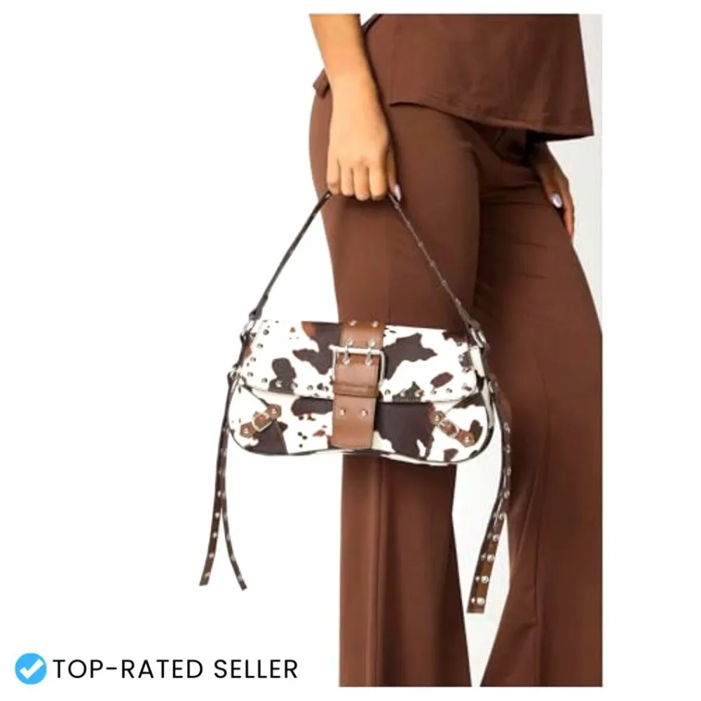 PU Leather Hobo Bag Y2K Gothic Punk Style Shoulder Purse Clutch